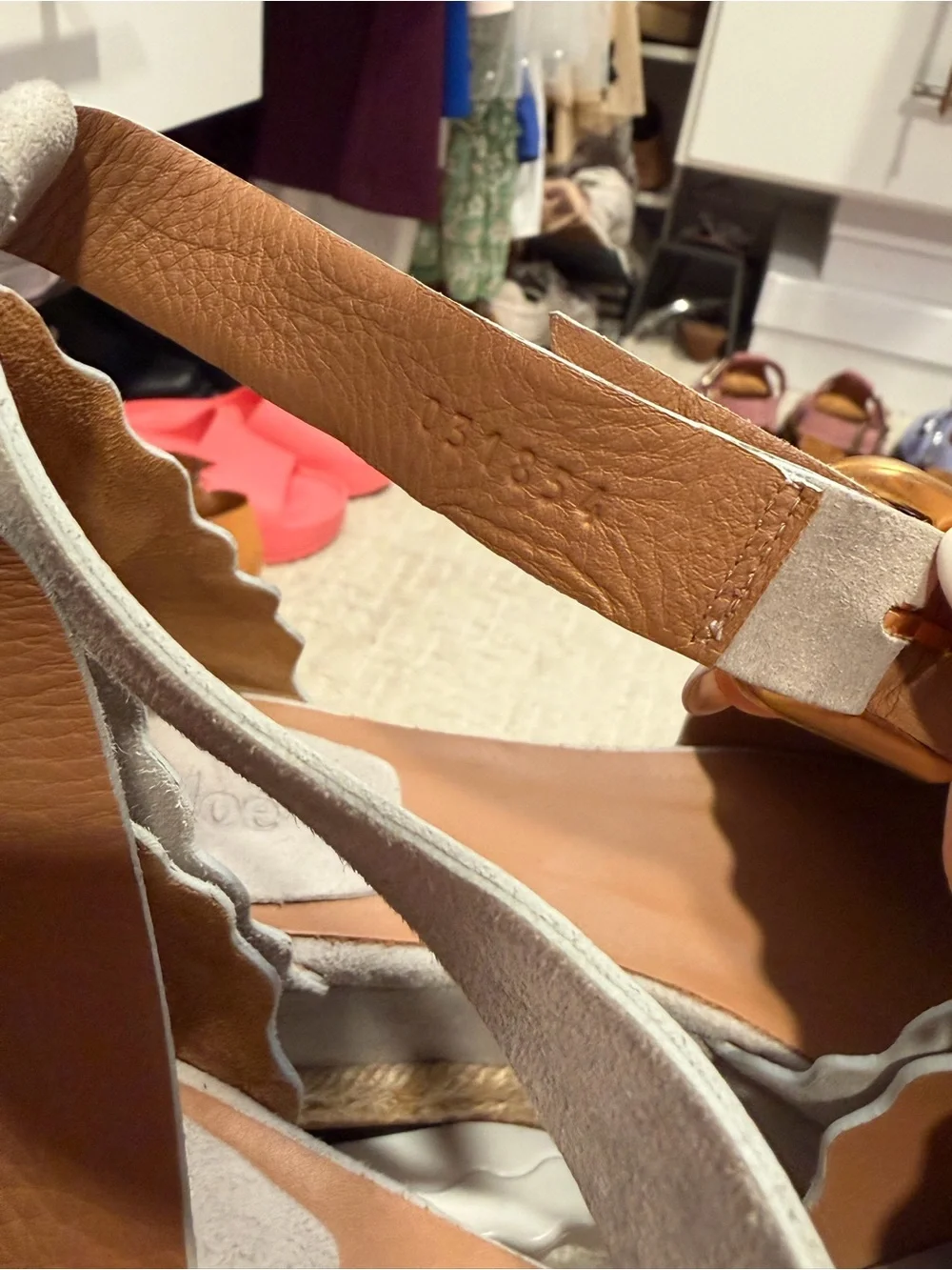 Chloe Light Gray Suede Scalloped Espadrille Platform Sandals